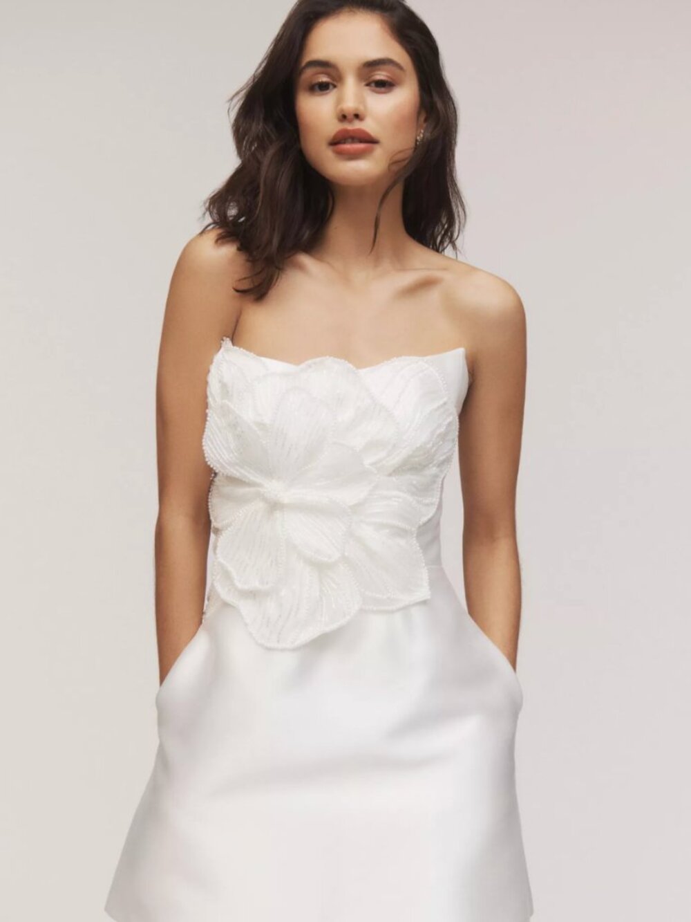 Watters Brie Strapless Embellished Pearl Floral A-Line Mini Dress (Anthropologie